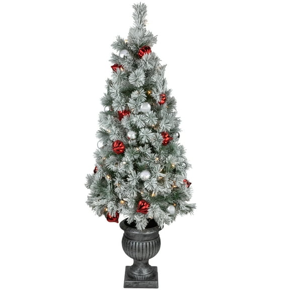 Northlight Pre-Lit Potted Snowy Bristle Pine Artificial Christmas Tree Clear Lights - 5'