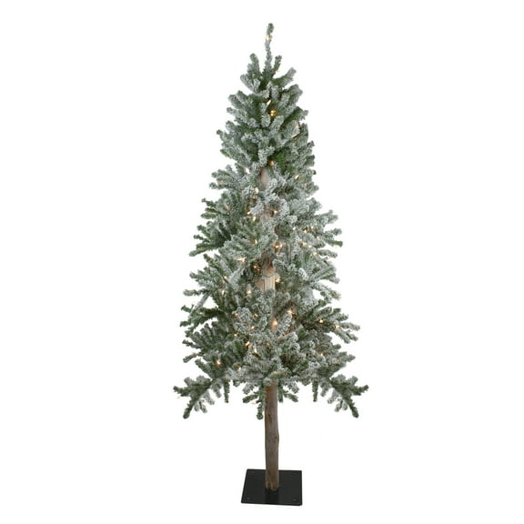 Northlight Pre-Lit Slim Flocked Alpine Artificial Christmas Tree - 6' - Clear Lights