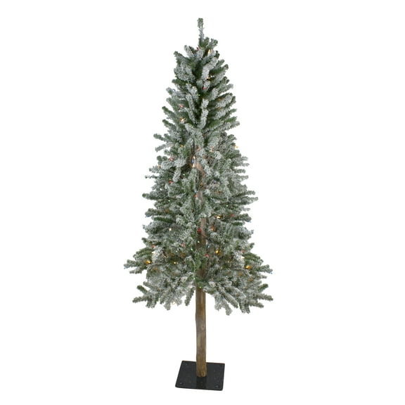 Northlight Pre-Lit Slim Flocked Alpine Artificial Christmas Tree - 6' - Multi Lights