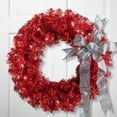 thumbnail image 1 of Northlight Pre-Lit Tinsel Artificial Christmas Wreath - 24" - Red - Clear Lights, 1 of 8
