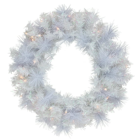 Northlight Pre-Lit Vermont White Pine Artificial Christmas Wreath, 24-Inch, Clear Lights