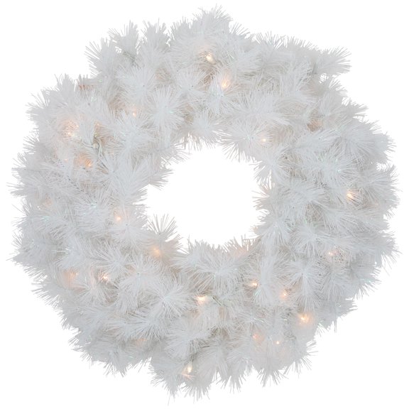 Northlight Pre-Lit White Alaskan Pine Artificial Christmas Wreath - 24" - Warm White LED Lights