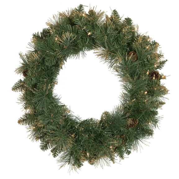 Northlight Pre-Lit Glittered Yorkshire Pine Artificial Christmas Wreath - 24" - Clear Lights