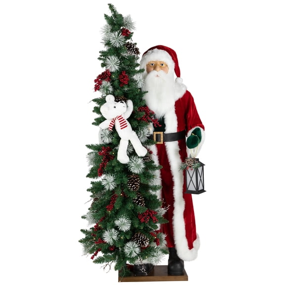 Northlight Pre-lit Life Sized Santa Claus with Polar Bear and Tree Christmas Decoration - 5.5'