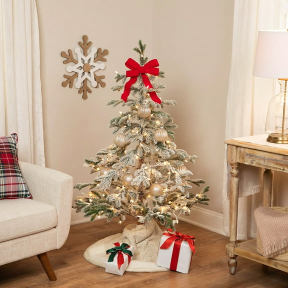 Northlight Real Touch™️ Pre-Lit Flocked Whistler Noble Fir Artificial Christmas Tree - 4.5' - Clear