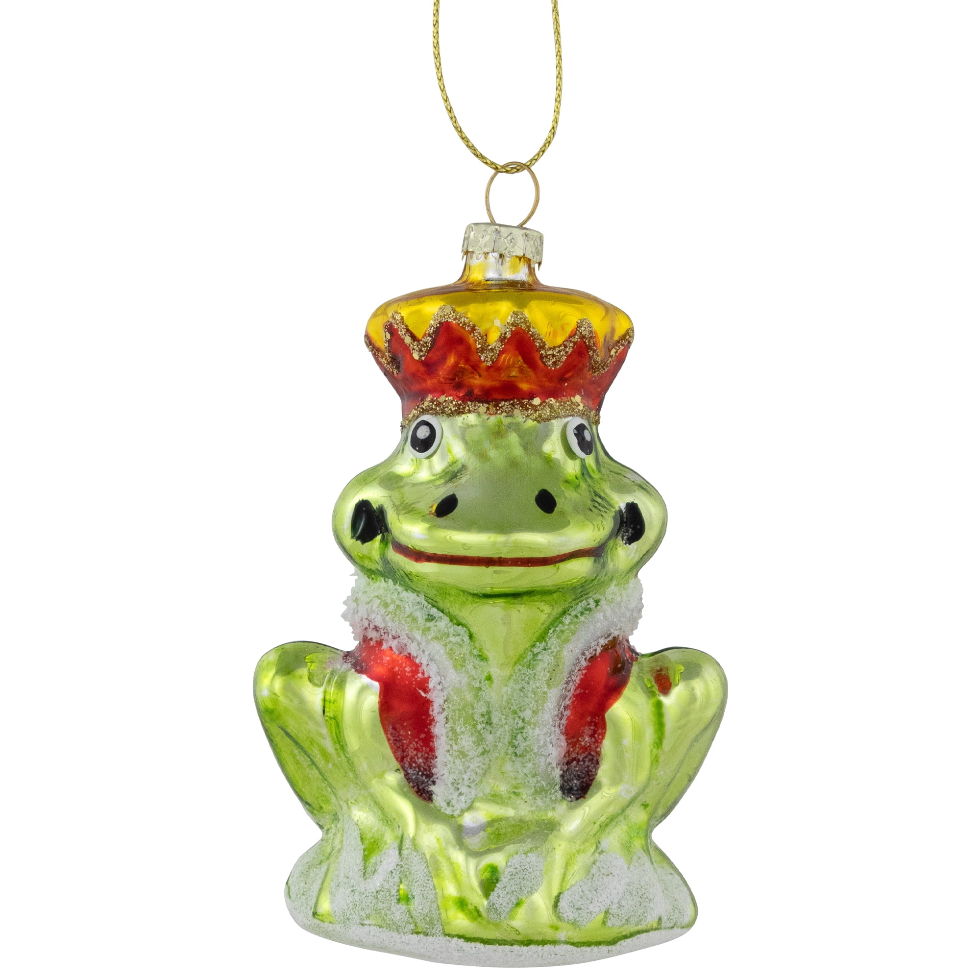 Northlight Prince Frog Glass Christmas Hanging Ornament - 3.5" - Lime Green and Red