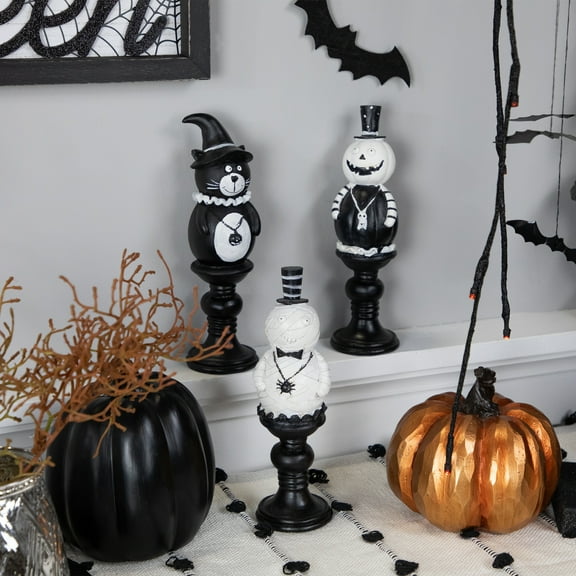Northlight Pumpkin, Cat and Ghost Halloween Candlestick Decorations - 8.25" - Set of 3