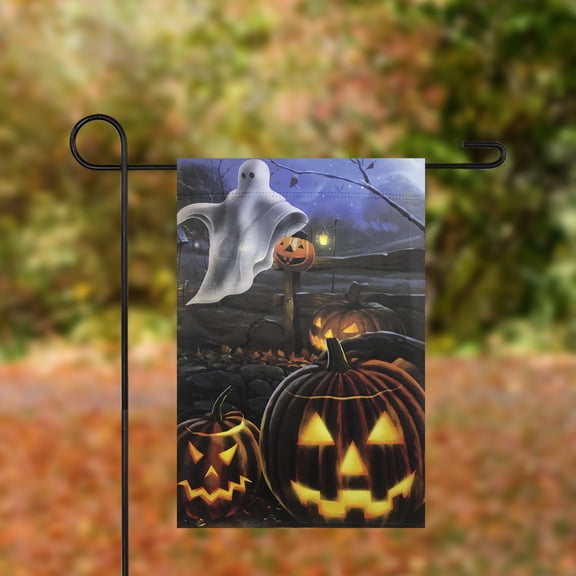 Northlight Pumpkins and Ghost Spooky Halloween Outdoor Garden Flag 12.5" x 18"