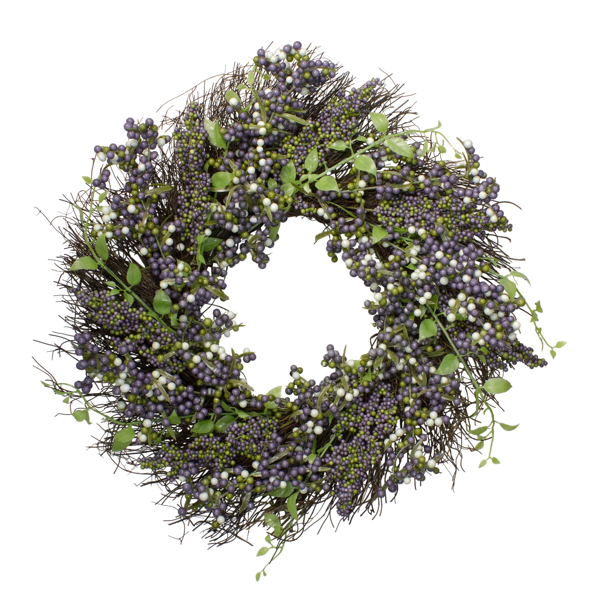22-Inch Purple and White Berry Artificial Spring Wreath