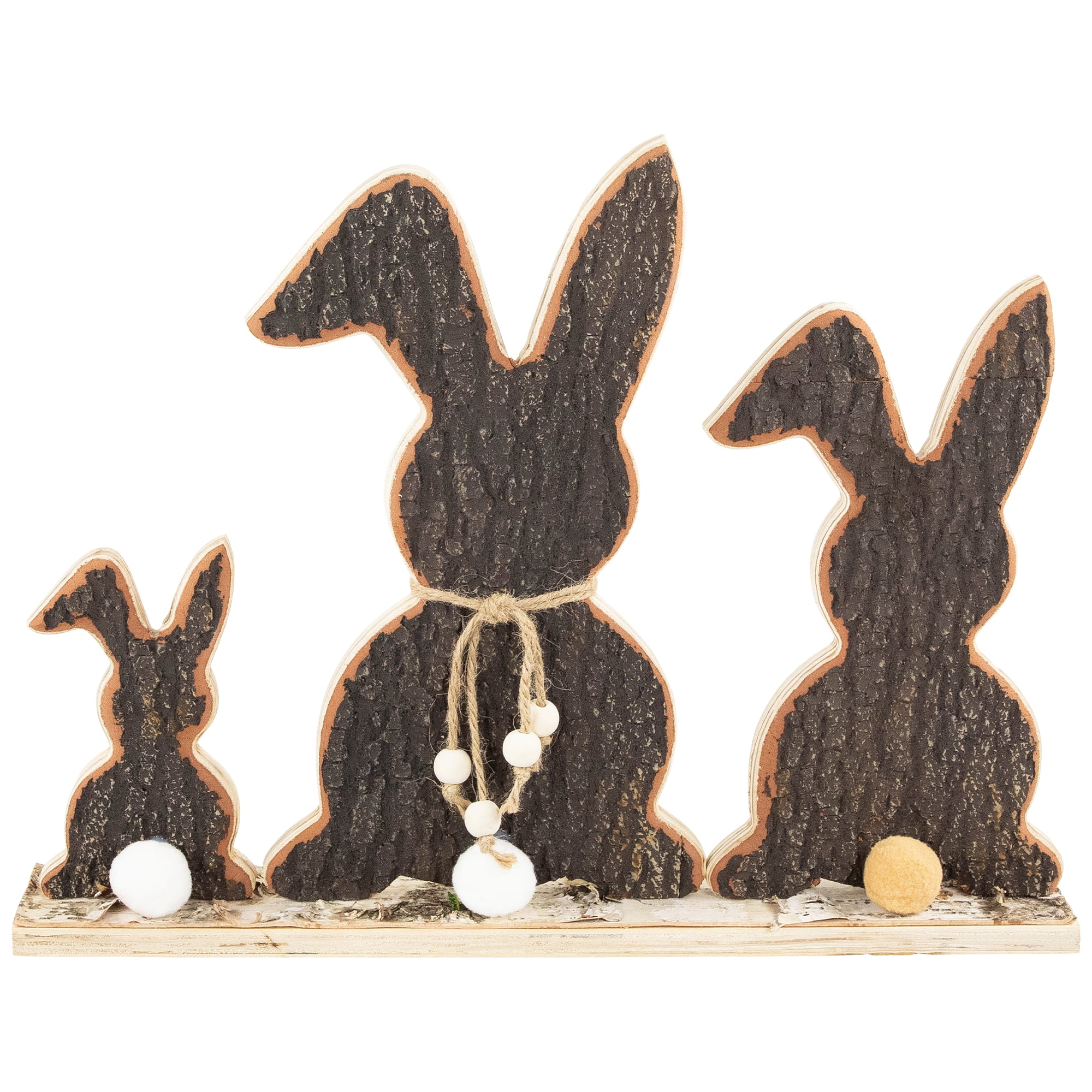 Northlight Rabbit Trio Wooden Tree Bark Easter Decoration - 15.75 ...