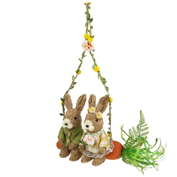 Northlight Rabbits on Floral Carrot Swing Easter Decoration - 17"