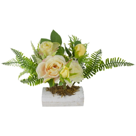 Northlight Ranunculus and Rose Floral Spring Wooden Statue Decoration - 13"