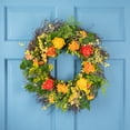thumbnail image 1 of Northlight Ranunculus and Rose Floral Spring Wreath, Orange and Yellow 20", 1 of 10