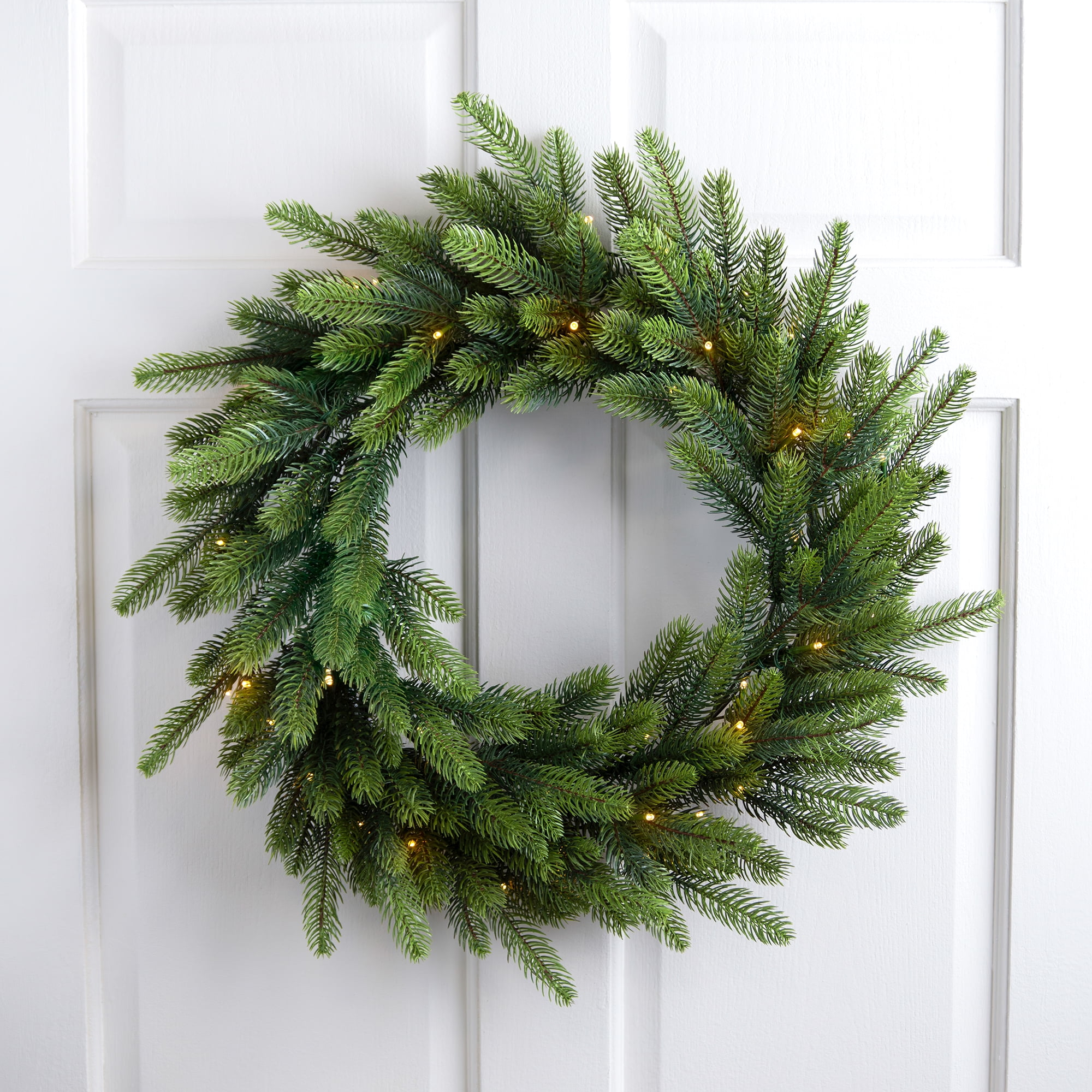24" Green Pine Artificial Christmas Wreath with Warm White LED Lights