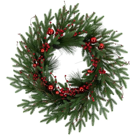 Northlight Real Touch Berries and Pine Artificial Christmas Wreath  - 32" - Unlit
