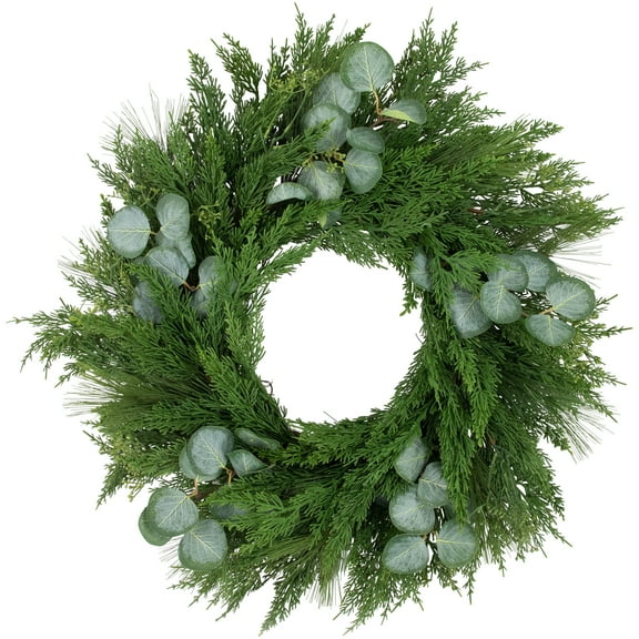 Northlight Real Touch Mixed Pine and Eucalyptus Artificial Christmas Wreath  - 24" - Unlit
