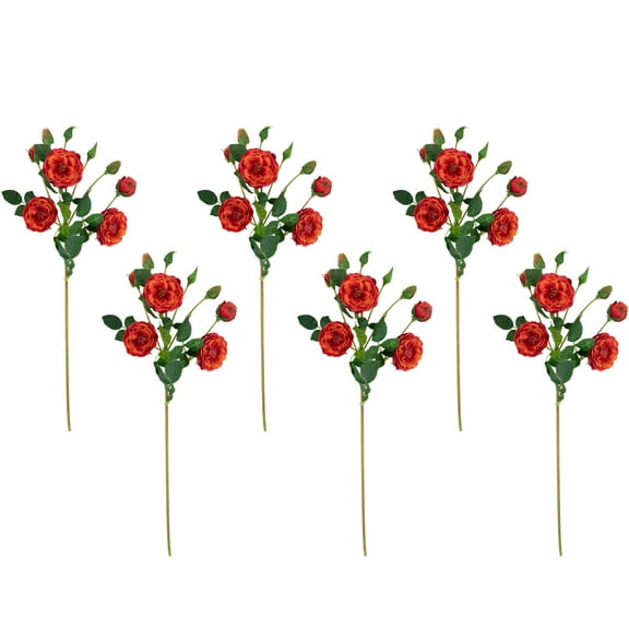 Northlight Real Touch Orange and Red Artificial Camellia Rose Floral Sprays, Set of 6 - 23"