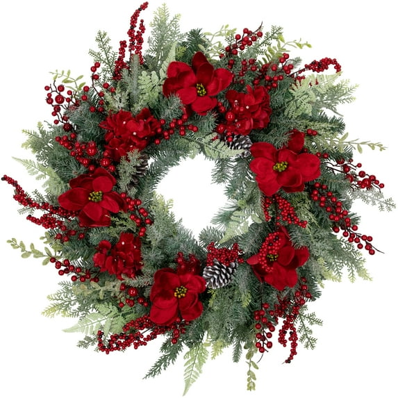 Northlight Real Touch™ Poinsettia and Pinecone Artificial Christmas Wreath - 38" - Unlit