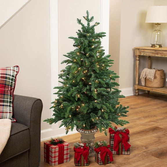 Northlight Real TouchPotted Sierra Norway Spruce Slim Artificial Christmas Tree - 4.5' - Clear