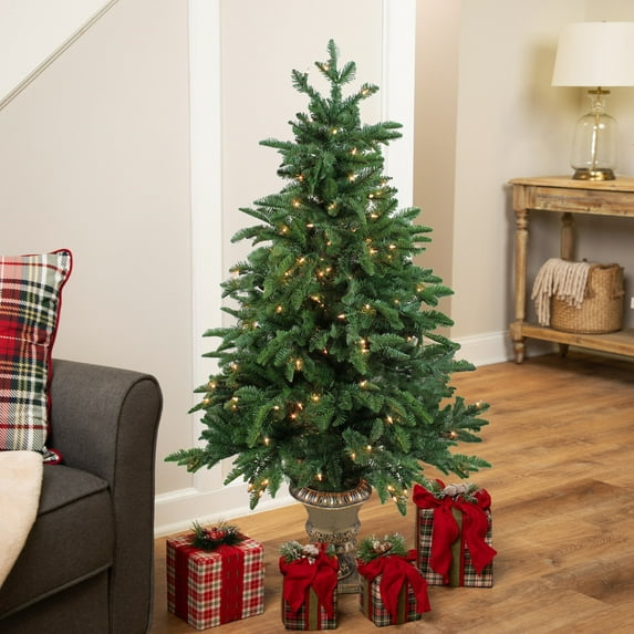 Northlight Real Touch™️Potted Sierra Norway Spruce Slim Artificial Christmas Tree - 4.5' - Clear