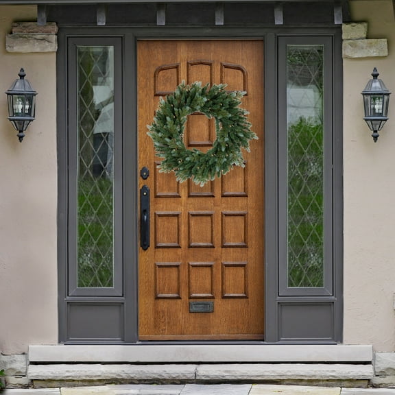 Northlight Real Touch™️Pre-Lit Artificial Blue Spruce Christmas Wreath - 24" - Clear Lights