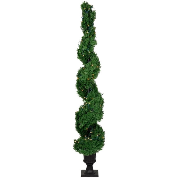 Northlight Real Touch™ Pre-Lit Artificial Cedar Spiral Topiary Tree, Clear Lights - 5.5'