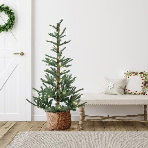 Northlight Real Touch™️ Pre-Lit Slim Nordmann Artificial Christmas Tree - 4.5' - Warm Clear LED