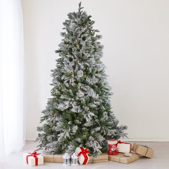 Northlight Real Touch™️ Pre-Lit Medium Flocked Rosemary Emerald Angel Pine Artificial Christmas Tree