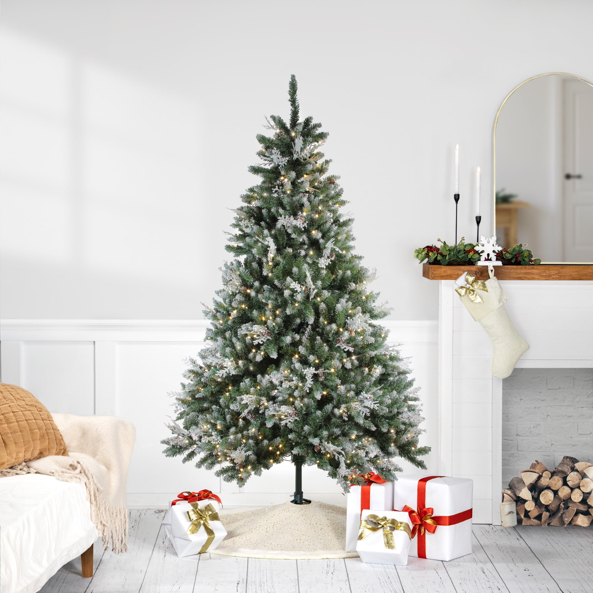 Northlight Real Touch™️ Pre-Lit Medium Sierra Fir Artificial Frosted Christmas Tree - 6.5' - Warm
