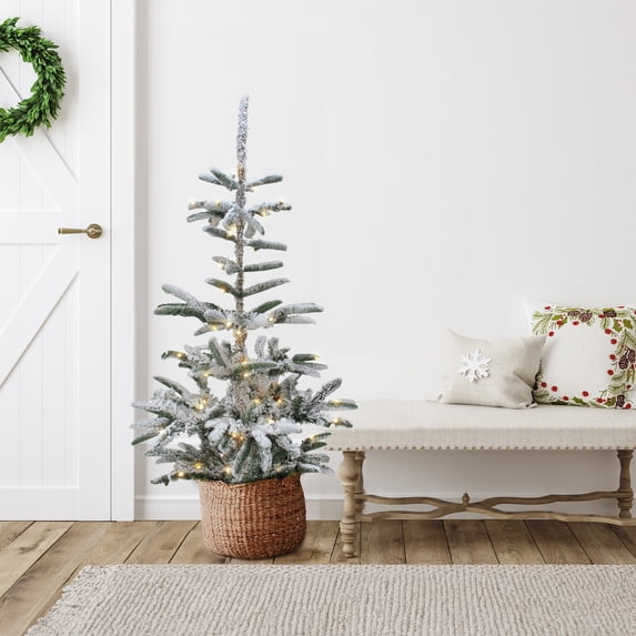 Northlight Real Touch™️ Pre-Lit Slim Flocked Nordmann Fir Artificial Christmas Tree - 4.5' - Warm