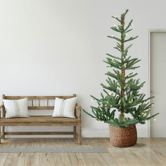 Northlight Real Touch™️ Pre-Lit Slim Nordmann Fir Artificial Christmas Tree - 9' - Warm Clear LED