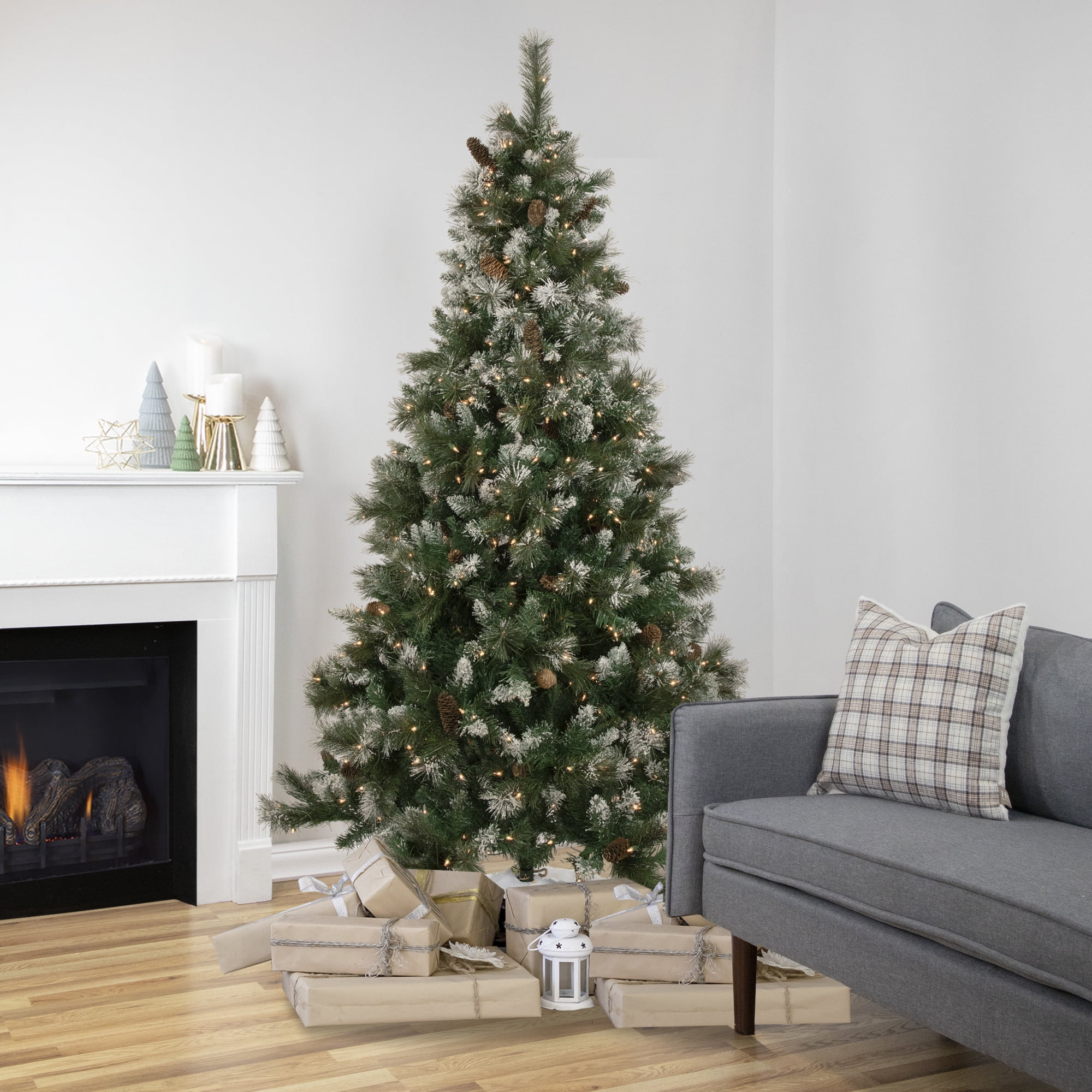 Northlight Real Touch™️ Pre-lit Snow Valley Pine Artificial Christmas Tree - 7.5' - Clear Lights