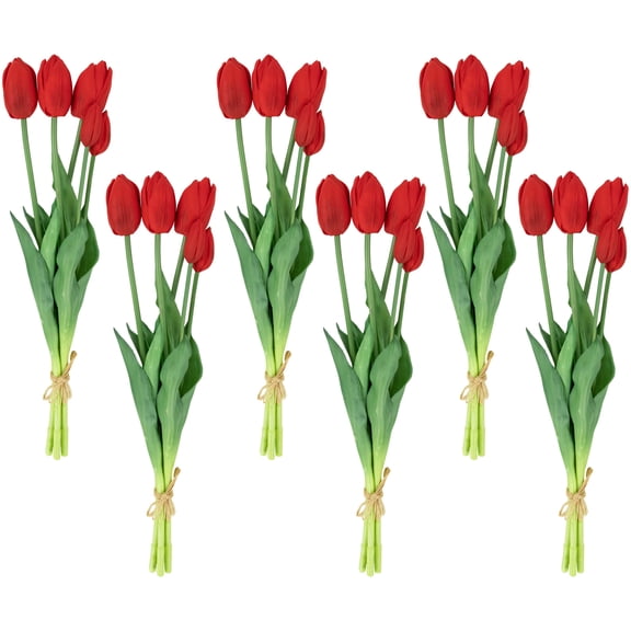 Northlight Real Touch Red Artificial Tulip Floral Bundles, Set of 6 - 18"
