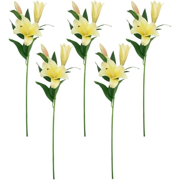 Northlight Real Touch Yellow Artificial Lily Floral Stems, Set of 5 - 38"