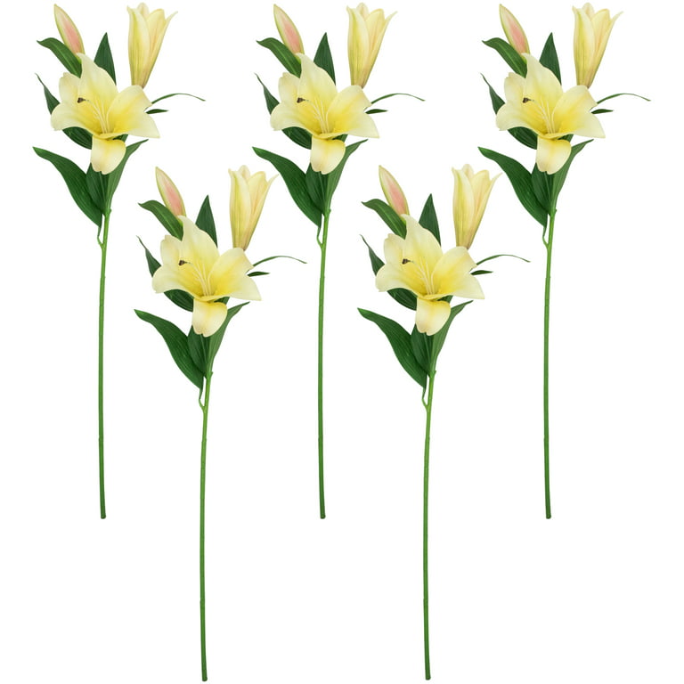 Northlight Set of 6 Yellow Real Touch Lily Artificial Floral Stems, 38 inch