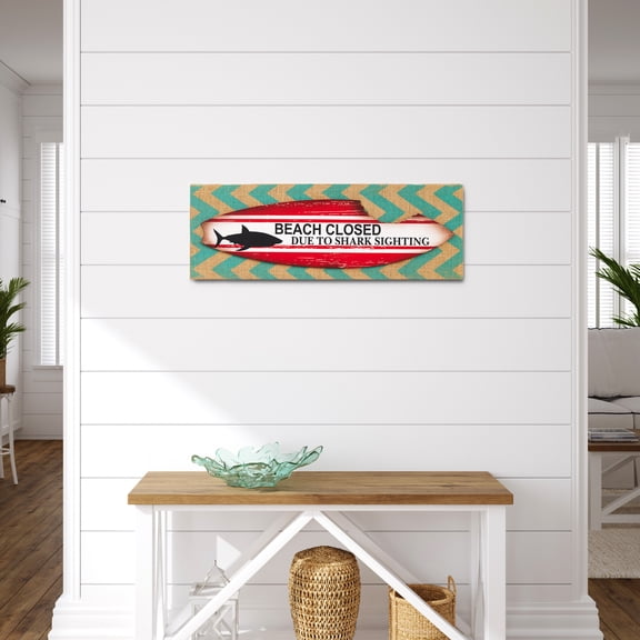 Northlight 23.75-in Chevron Burlap Beach Closed Shark Bite Surfboard Wall Sign