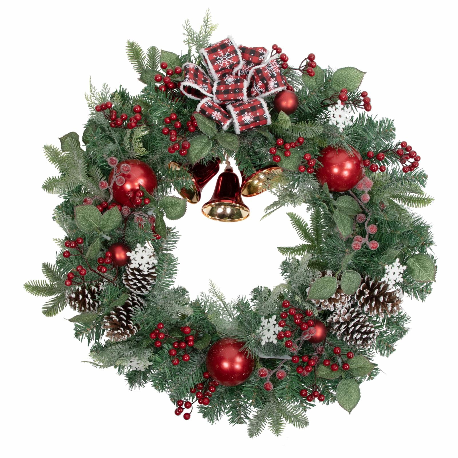 Northlight Red Bells and Mixed Foliage Artificial Christmas Wreath 30-Inch Unlit