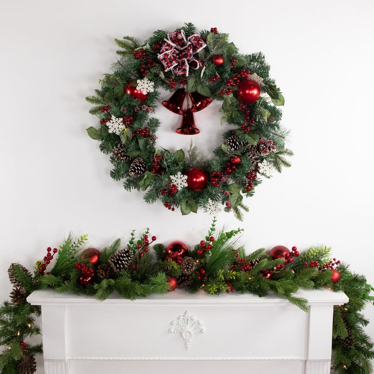 ✳︎ベル付き✳︎christmas wreathe④ Northlight Red Bells and Mixed Foliage Artificial Christmas Wreath