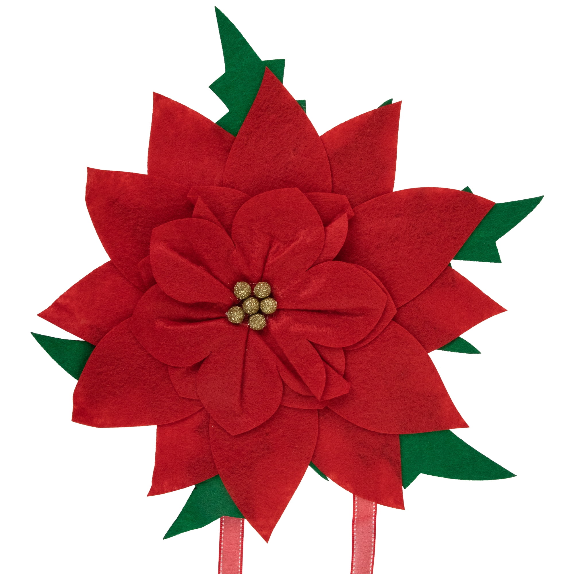Red and Green Fabric Poinsettia Christmas Tree Topper