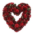 thumbnail image 1 of Red Wooden Rose and Cherries Valentine's Day Heart Wreath, 13-Inch, Unlit, 1 of 3