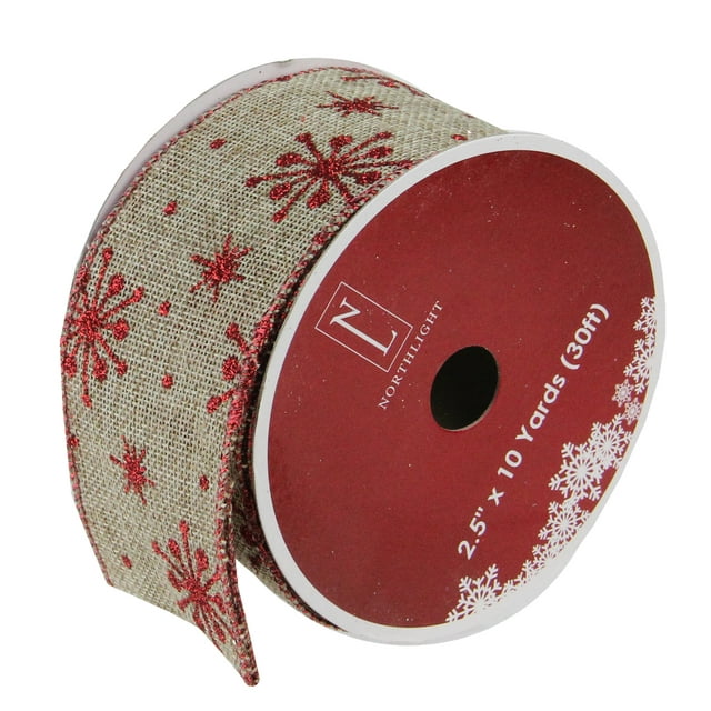Northlight Red and Beige Snowflake Wired Christmas Craft Ribbon 2.5