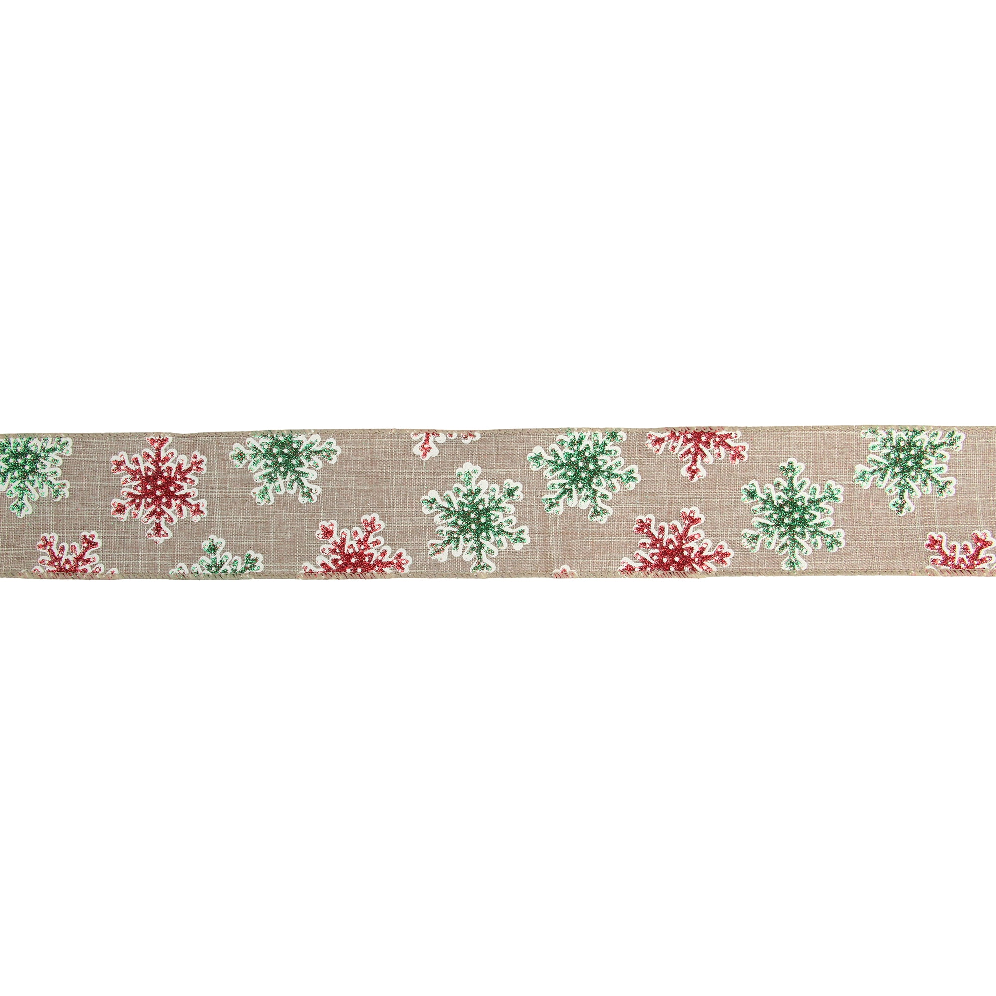 Northlight Red and Green Snowflake Burlap Christmas Wired Craft Ribbon 2.5" x 16 Yards