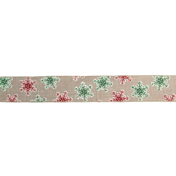 Northlight Red and Green Snowflake Burlap Christmas Wired Craft Ribbon 2.5" x 16 Yards