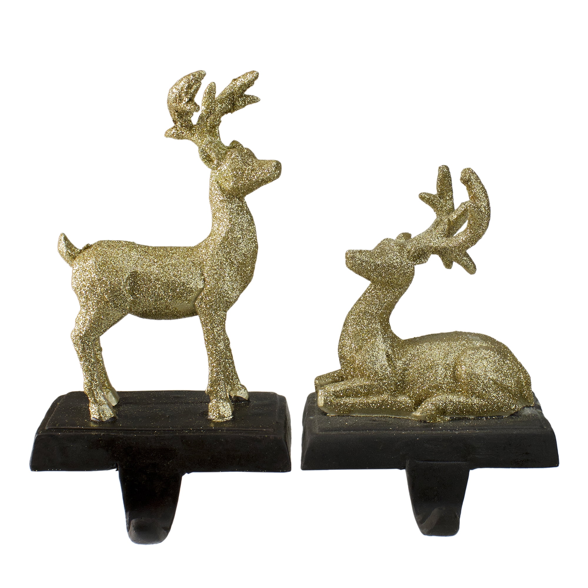 Gold Glitter Reindeer Christmas Stocking Holders Set of 2