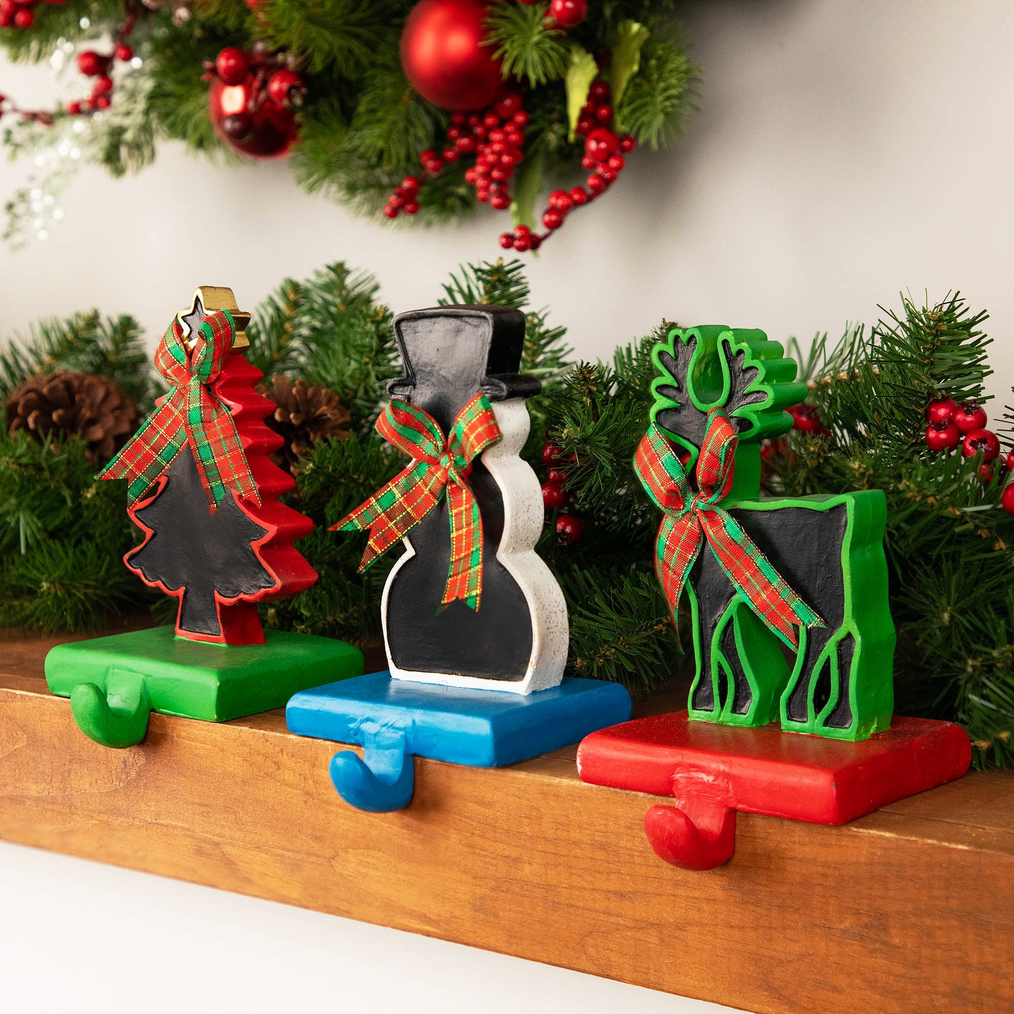 Northlight Reindeer, Tree, and Snowman Chalkboard Christmas Stocking Holders - 7" - Set of 3