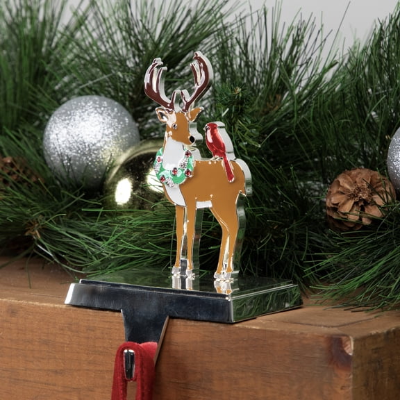 Northlight Reindeer Wearing Wreath with Cardinal Christmas Stocking Holder - 4.75"