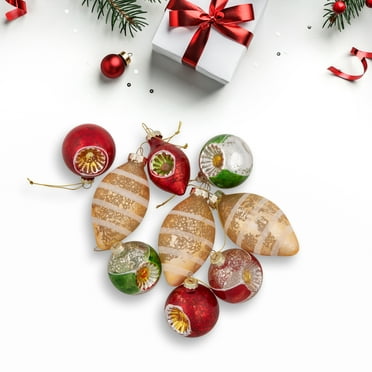 Northlight Retro Reflector 2-Finish Christmas Glass Ornaments - 3.5" - Gold and Red - 9ct