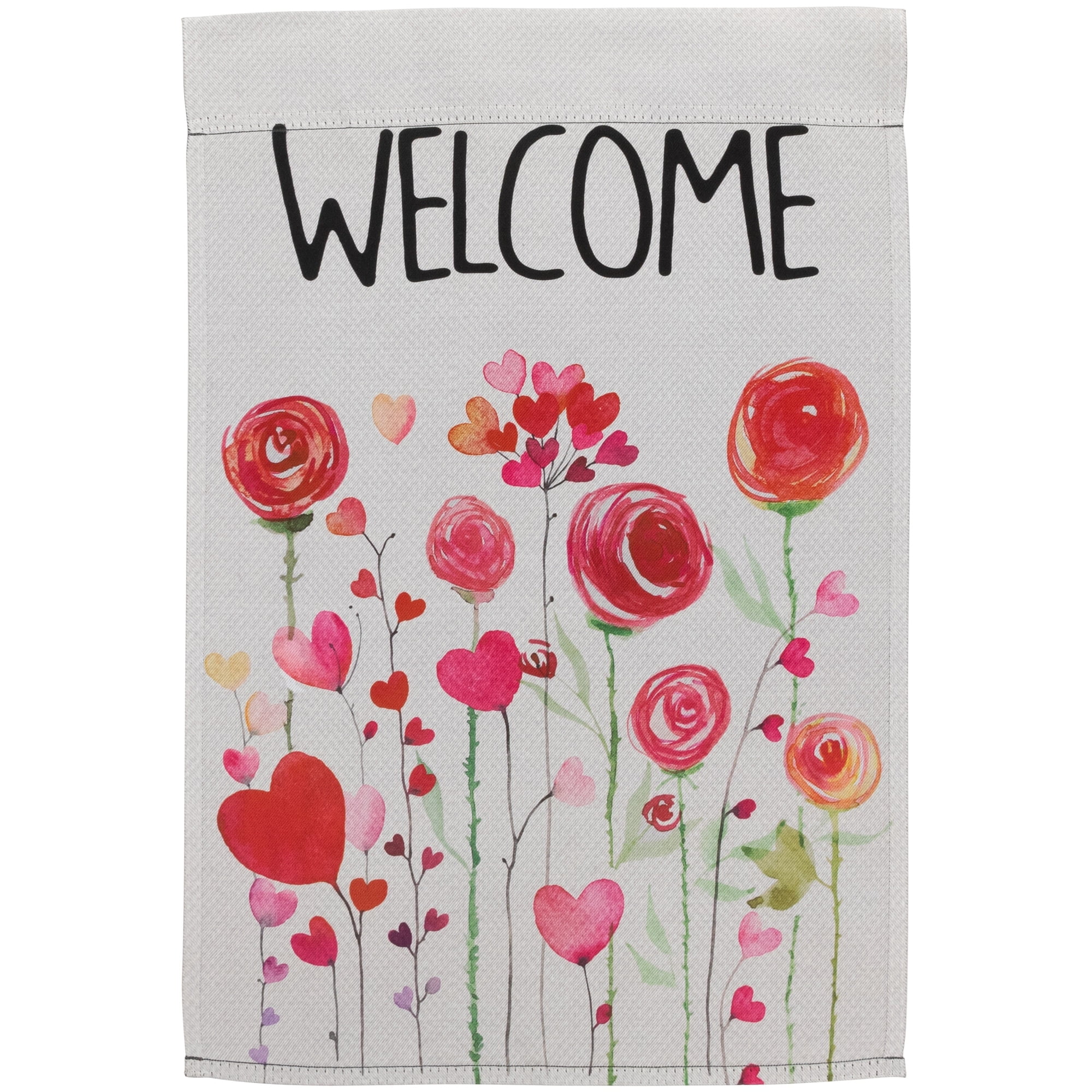 Red and Pink Polyester Valentine's Day Welcome Garden Flag