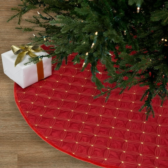 Northlight Round Quilted Tree Skirt - 60" - Red and Gold