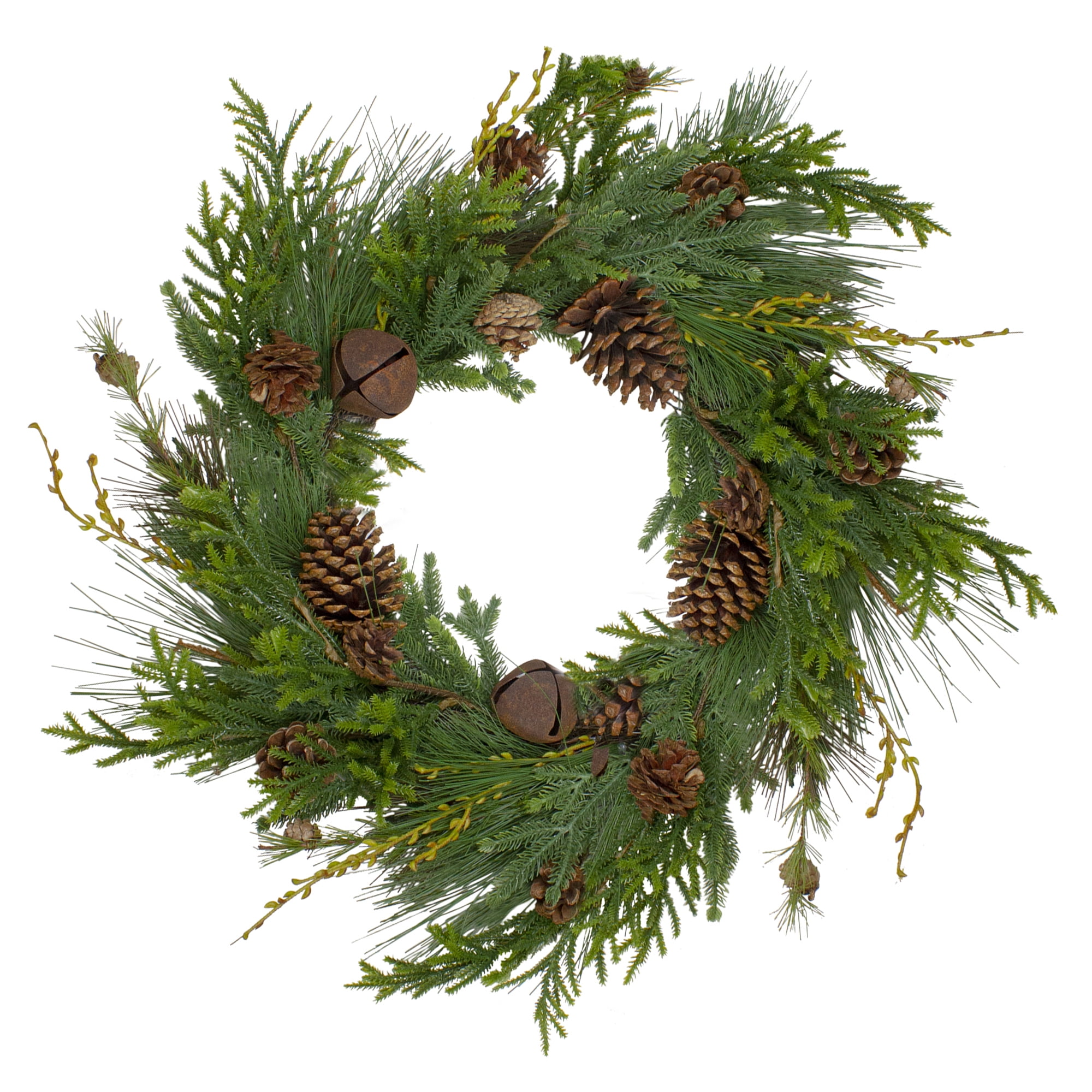 26-Inch Unlit Mixed Pine and Red Leaf Christmas Wreath